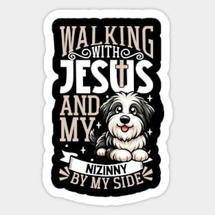 Jesus and dog - Polish Lowland Sheepdog Sticker